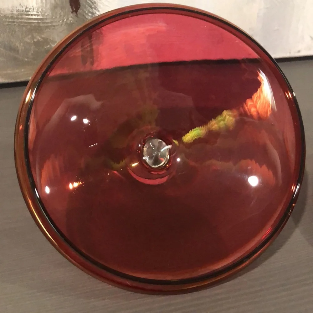 Gorgeous Iridescent Red Vintage Covered Glass Dish - Picture 9 of 13